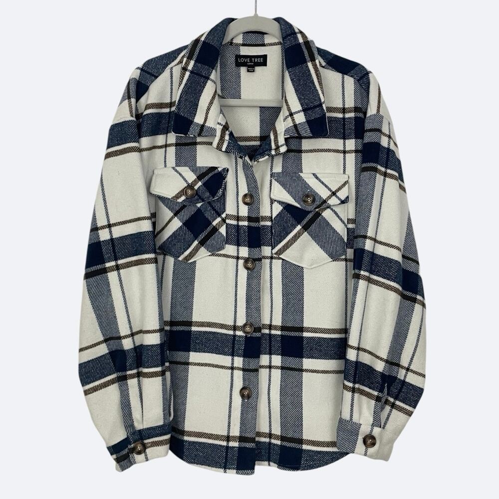 Love Tree Navy Plaid Button Down Jacket